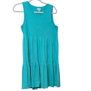 J. Crew Factory sleeveless dress women's size XXS green knit tiered mini beachy
